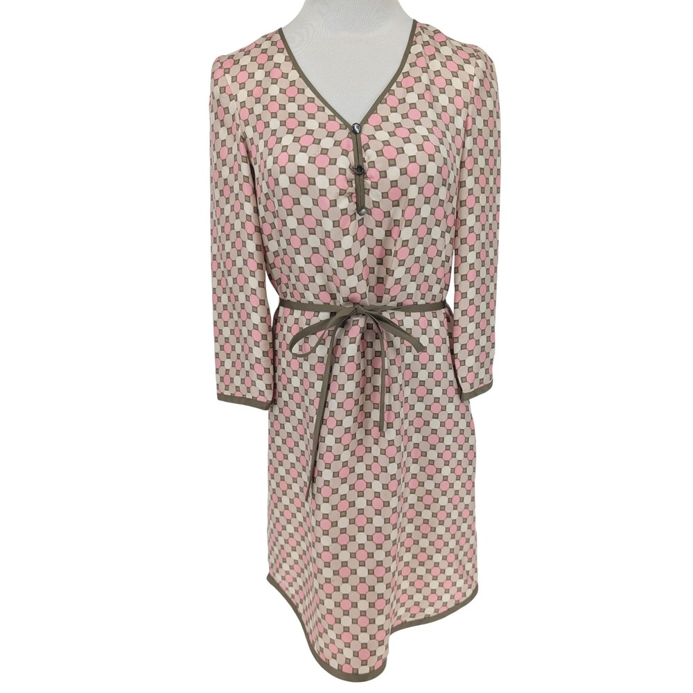Marc‎ Jacobs Silk Geometric V-Neck Dress 6 Pink Green Preppy Mod Retro Luxury